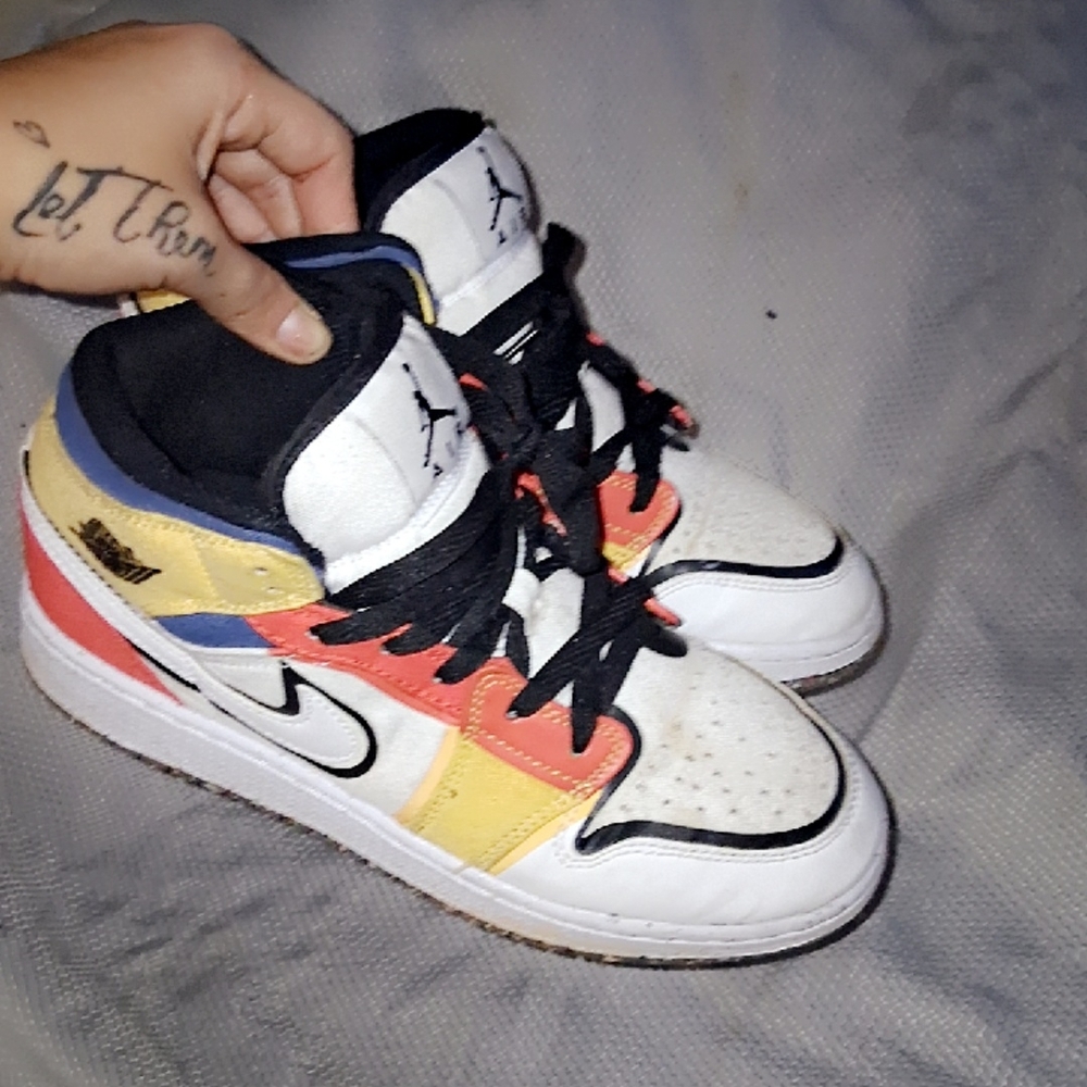 Nike Kids Sneakers in White, Yellow, and Red